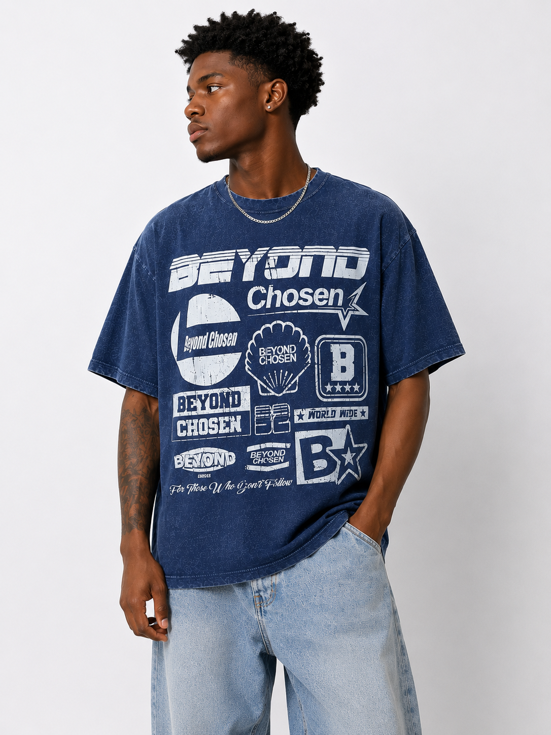 Graphic Streetwear Oversized T-Shirt - Vintage Blue