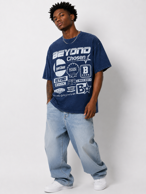 Graphic Streetwear Oversized T-Shirt - Vintage Blue