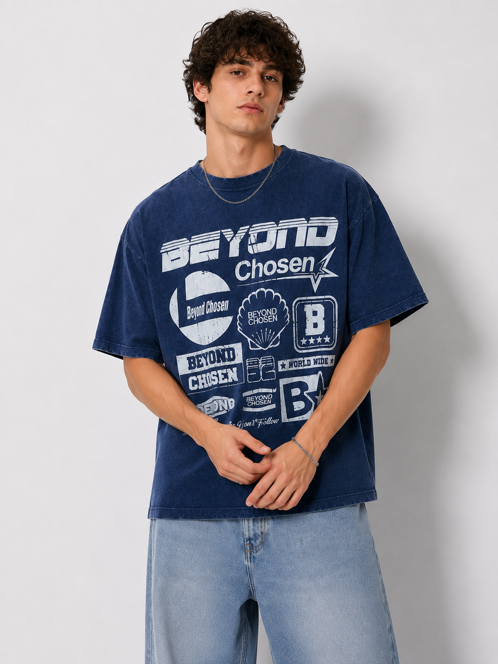 Graphic Streetwear Oversized T-Shirt - Vintage Blue