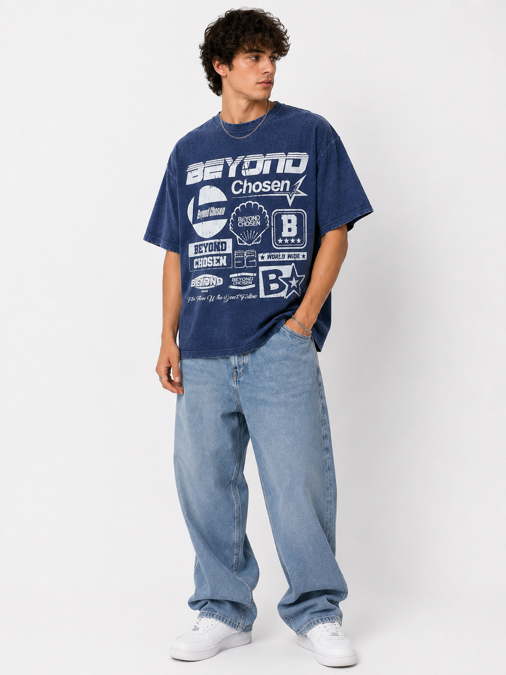 Graphic Streetwear Oversized T-Shirt - Vintage Blue